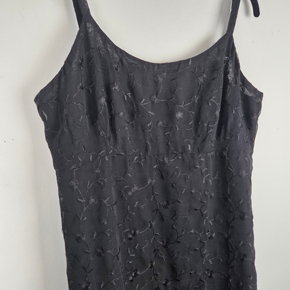 Vtg New York & Co Black Embroidered Floral Strapless Sheath Mini Dress 10 Y2K